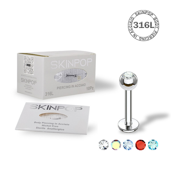 Labret Skinpop in Acciaio 316L Sterile 1.2 X 10 X 3  Zircone BLUE CONF. 10 PZ